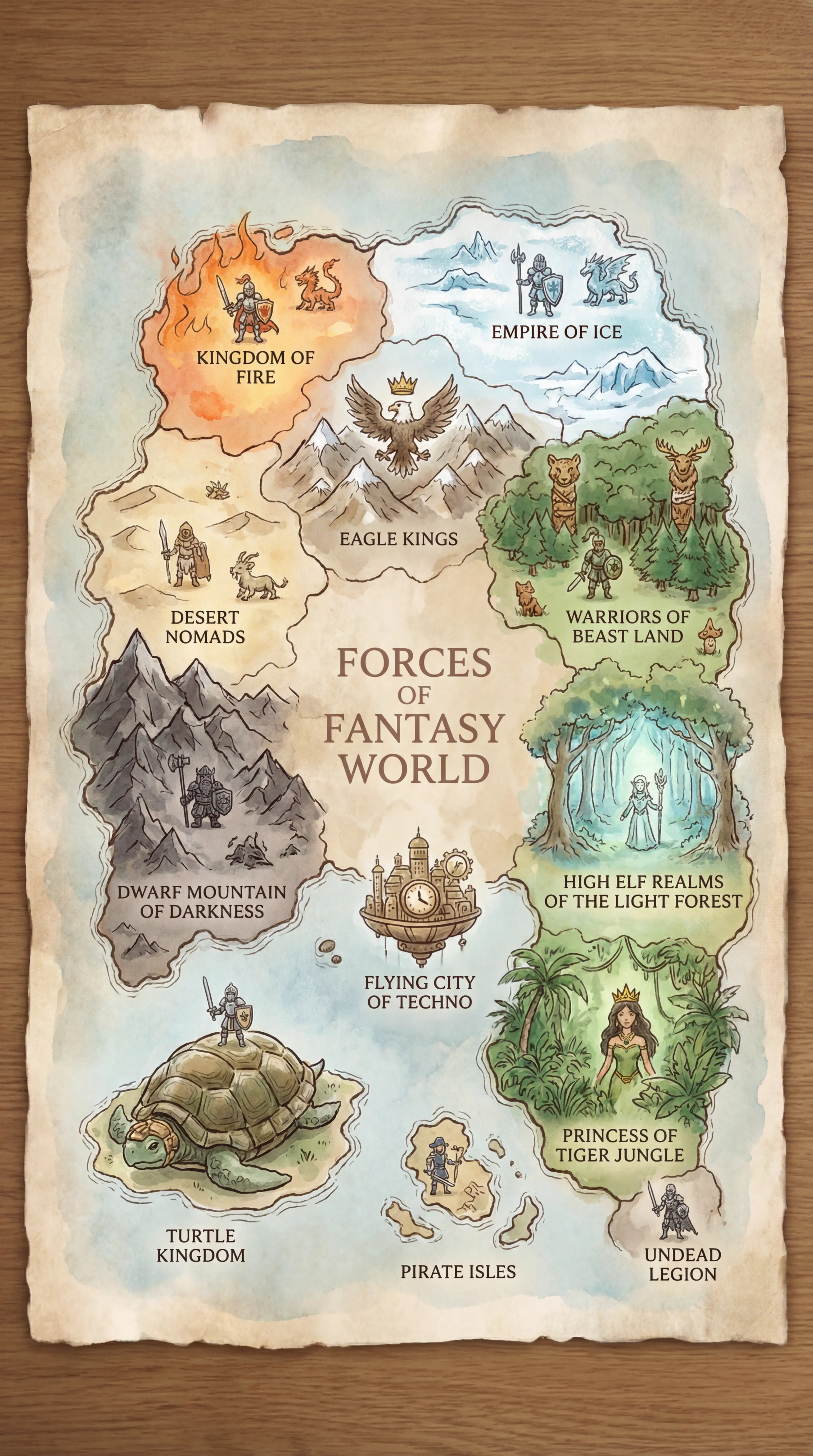 Ancient Fantasy World Map Of Twelve Warring Kingdoms
