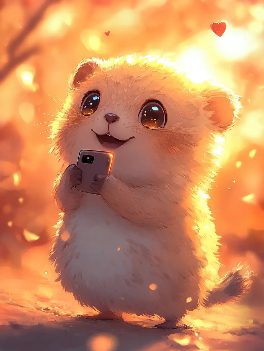Cute chibi quokka selfie at golden sunset sky