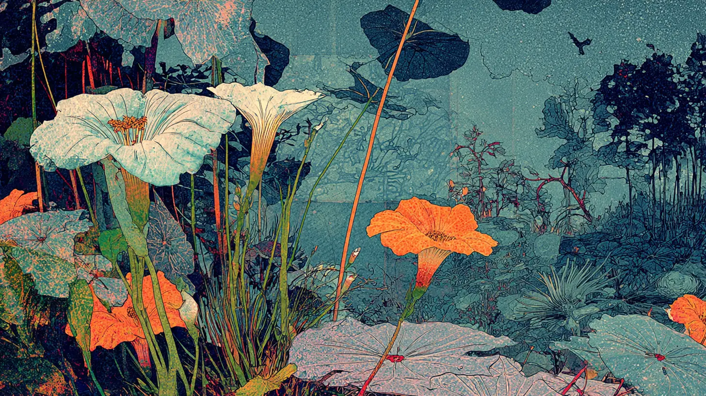 Moody flower garden with digital collage textures