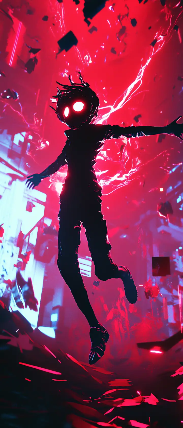 Explosive anime hero unleashing unstoppable neon power