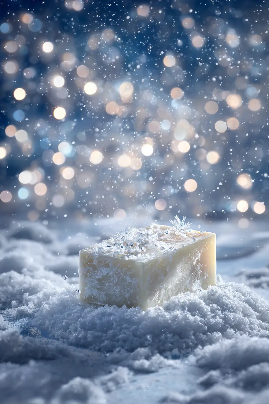 Luxury soap bar in a snowy festive winter scene