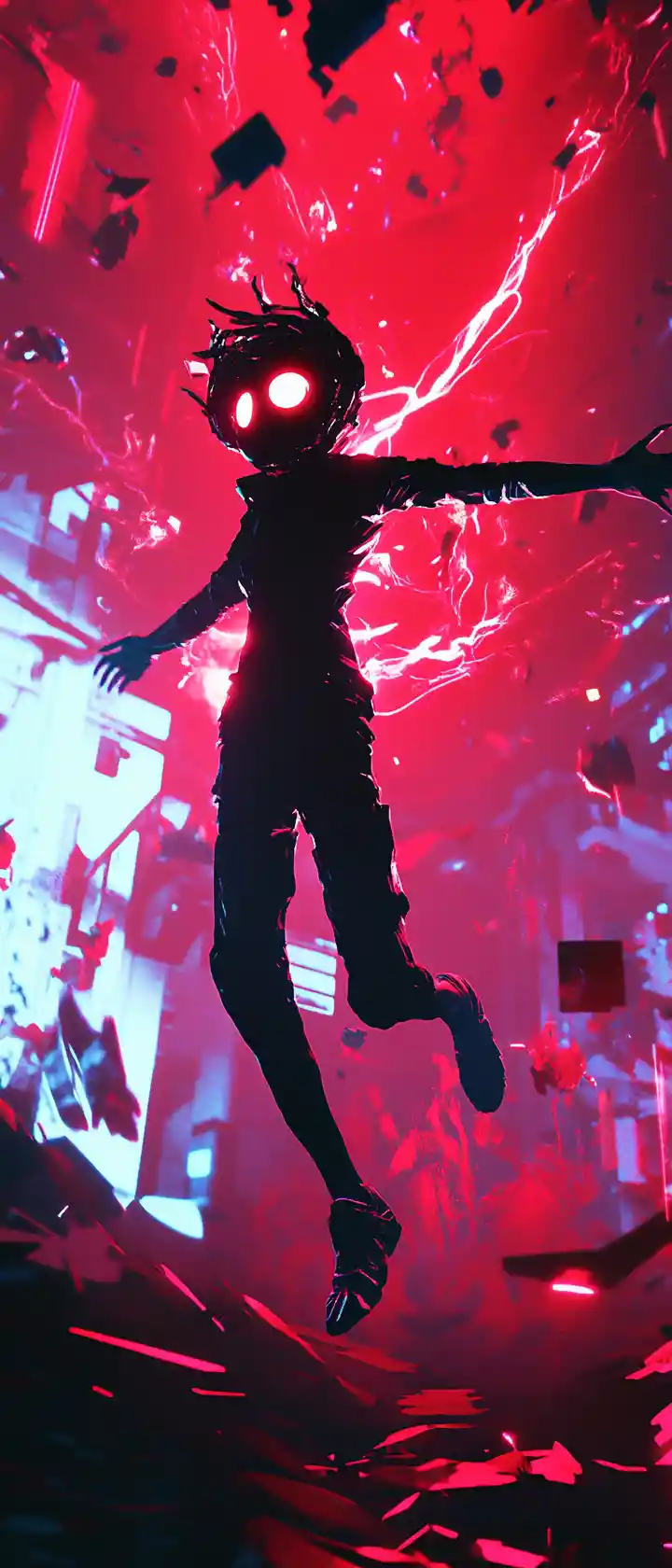 Explosive anime hero unleashing unstoppable neon power