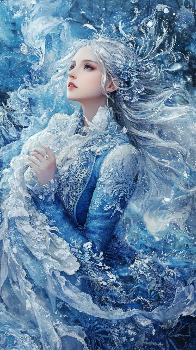 Elegant woman in blue with soft winter atmosphere