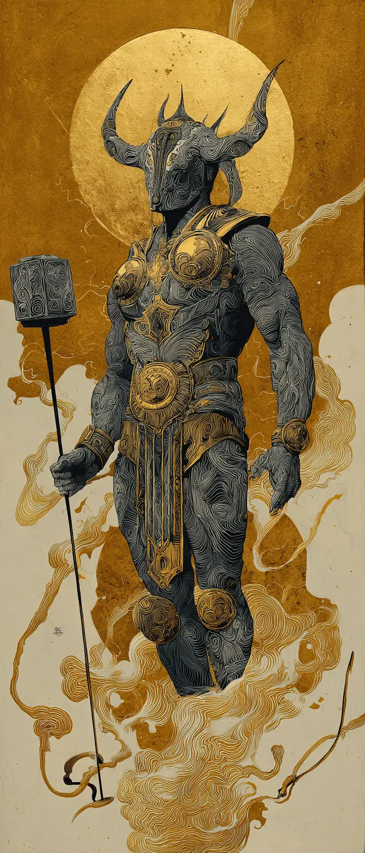Divine fantasy warrior standing in bright heavenly light