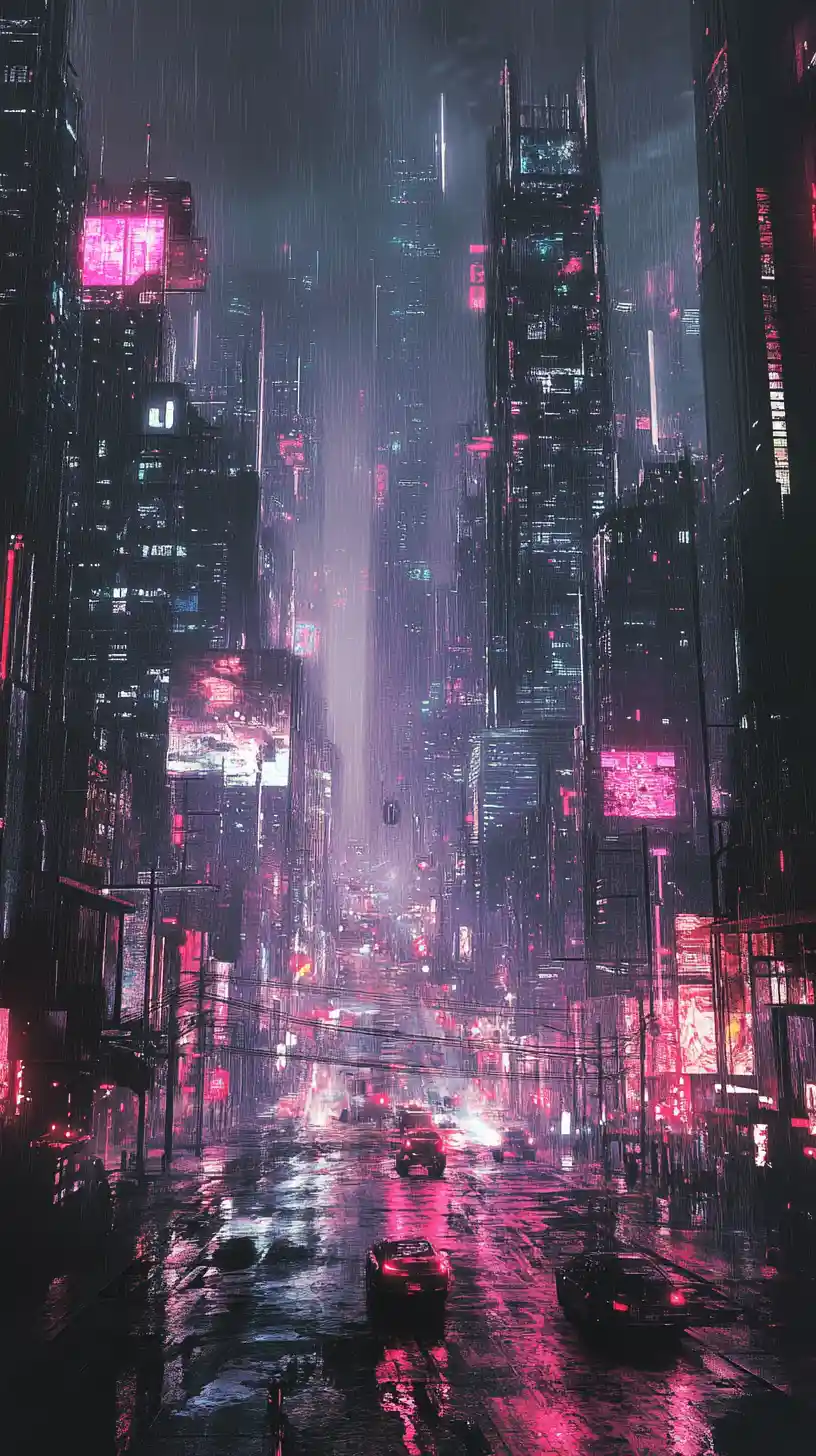 Città al neon distopica con hacker solitario protagonista
