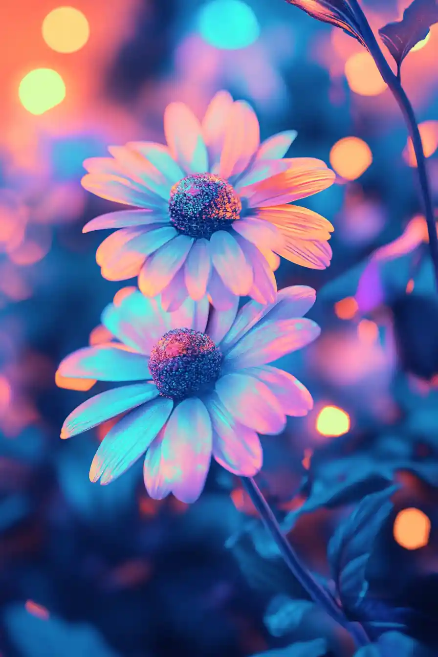 Vibrant Pop Art Daisies In Glowing Iridescent Colors