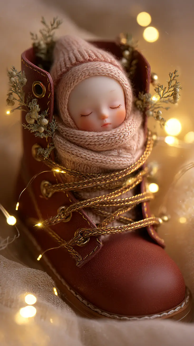 Close Up Christmas Boot With Cozy Winter Creature