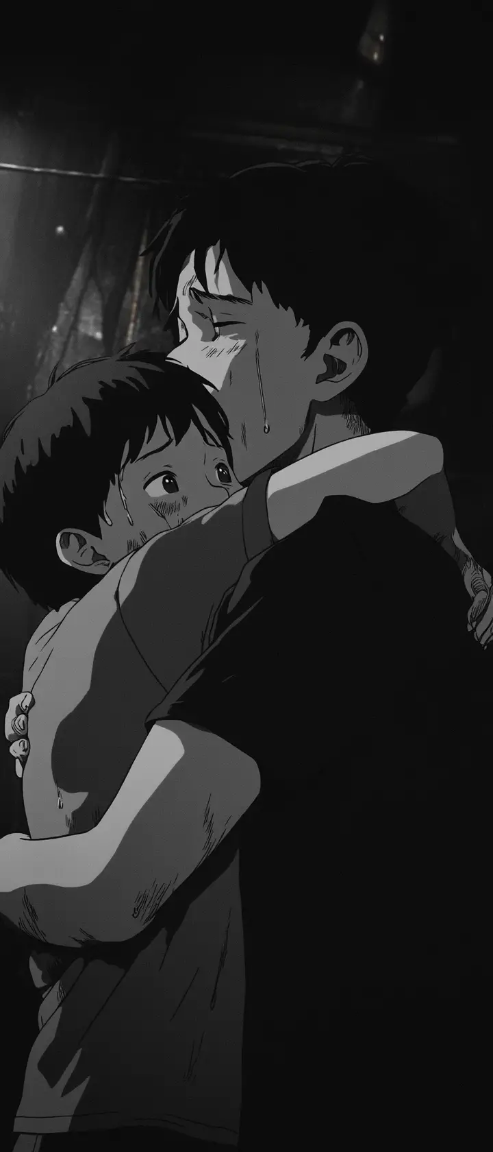 Older sibling holding a younger one in a final embrace