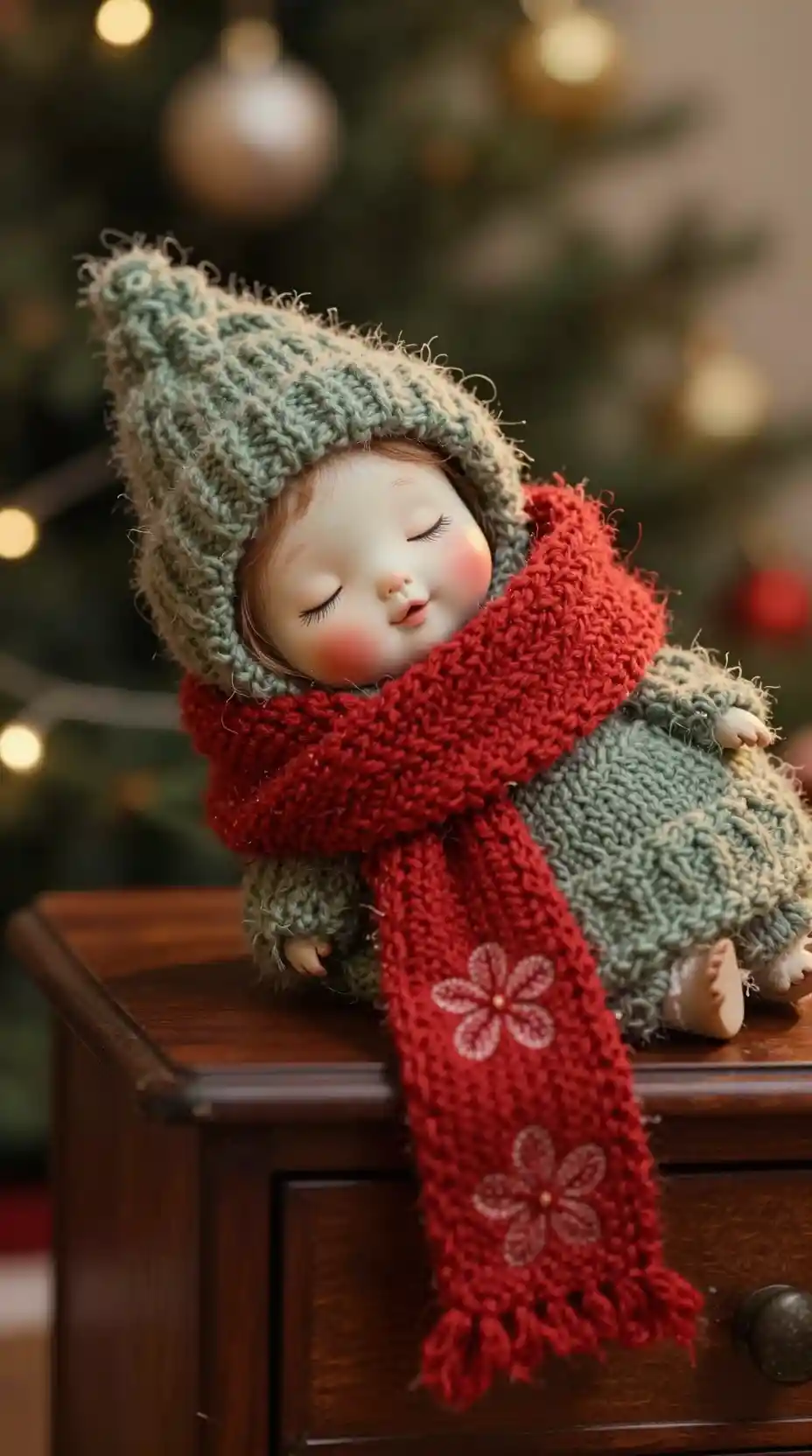 Cozy Fantasy Creature Nestled In Knitted Winter Scarf
