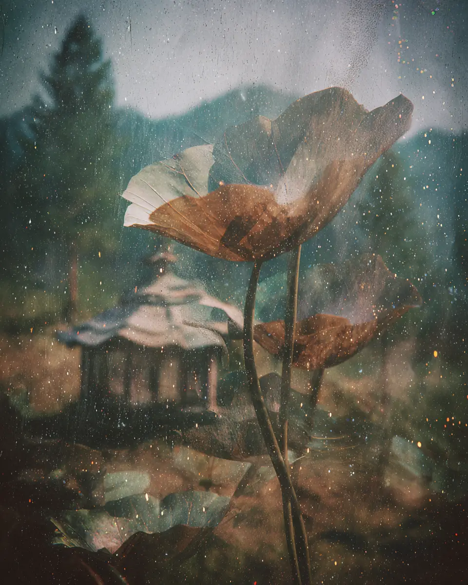 Surreal plant like architecture hidden in a quiet forest