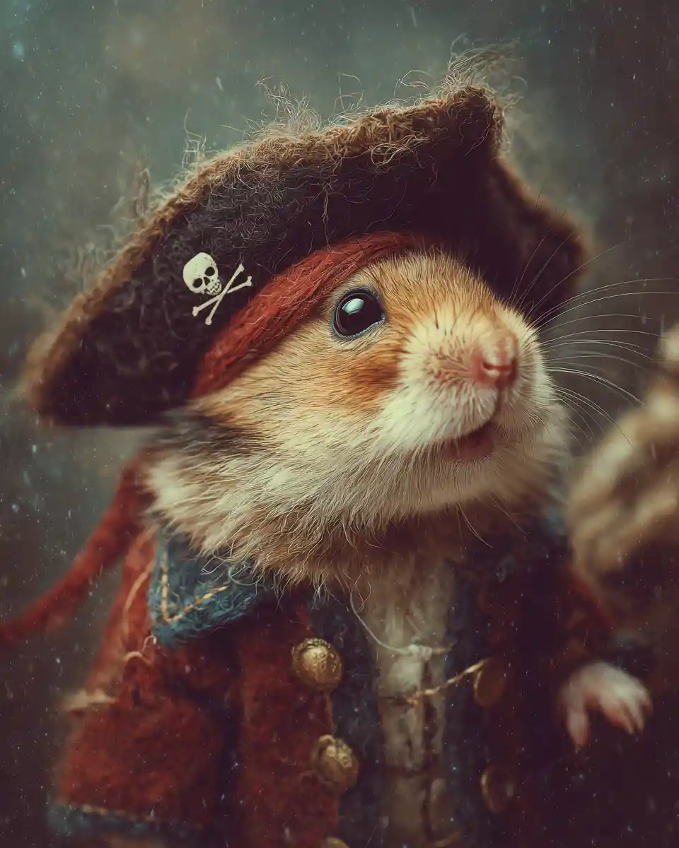 Hámster pirata elegante y dama ratón caminando por la ciudad invernal