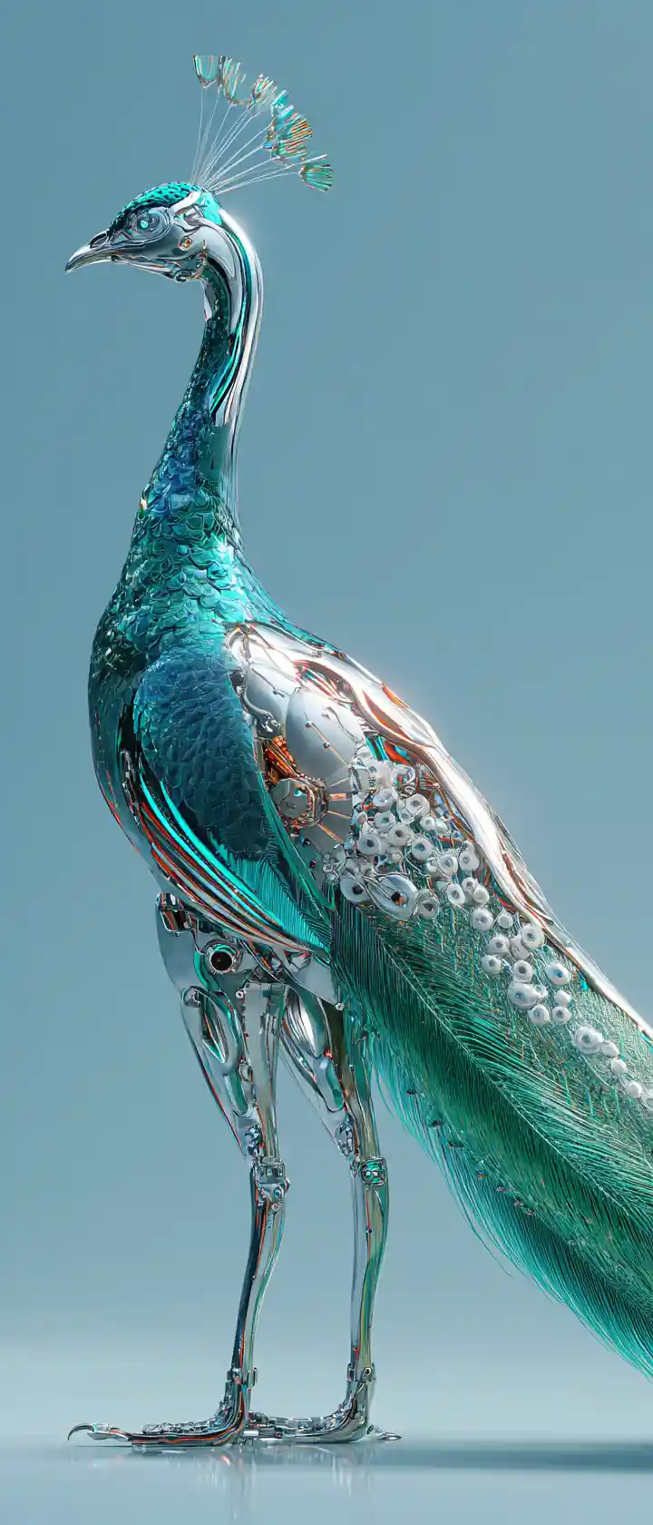 Majestic Peacock With Futuristic Bionic Metallic Plumage