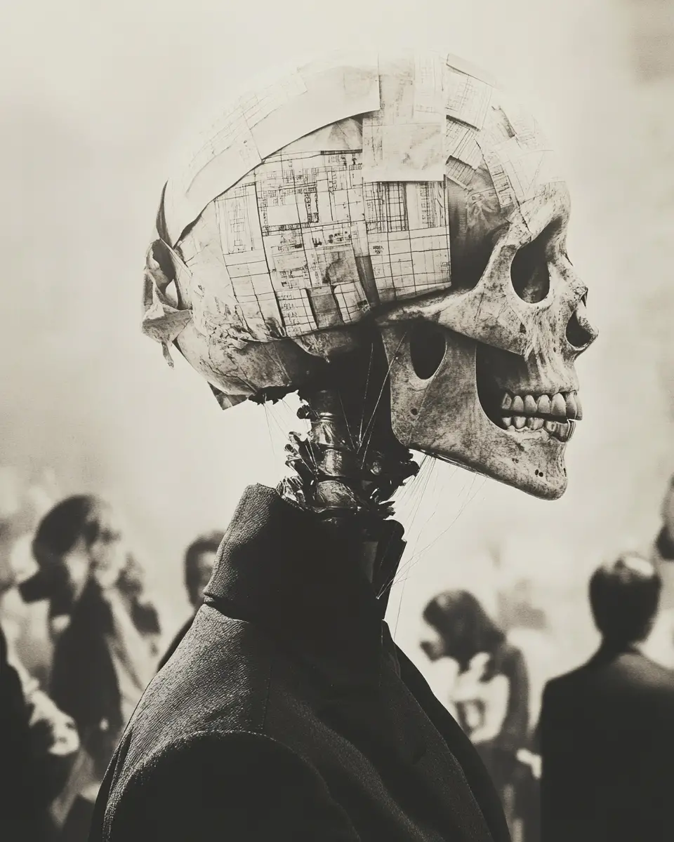 Surreal analog portrait of a post human fashion creator