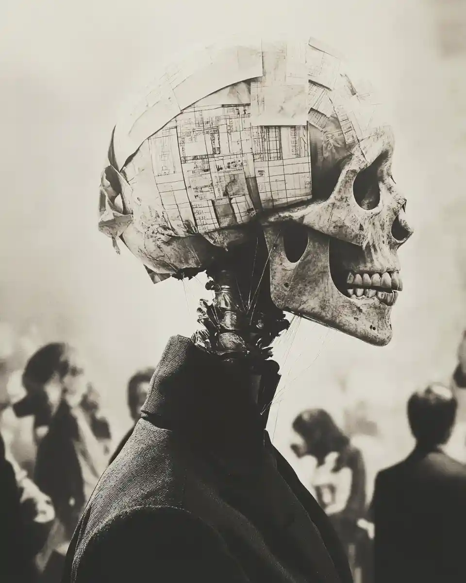 Surreal analog portrait of a post human fashion creator