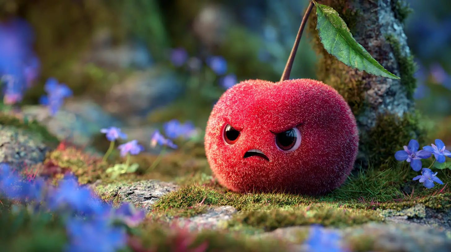 Close up of a cute cherry beside a tree in flowers