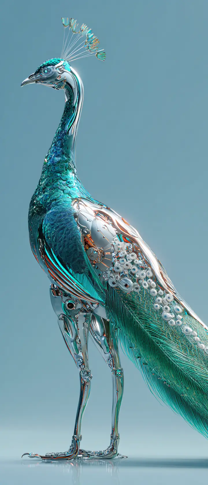 Majestic Peacock With Futuristic Bionic Metallic Plumage