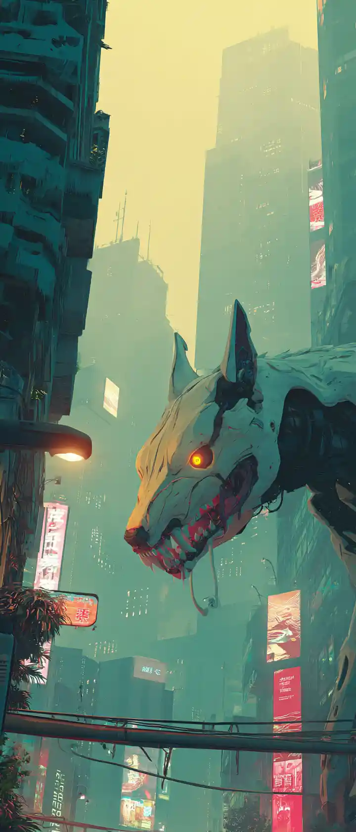 Neon cyberpunk warrior in a futuristic dystopian city