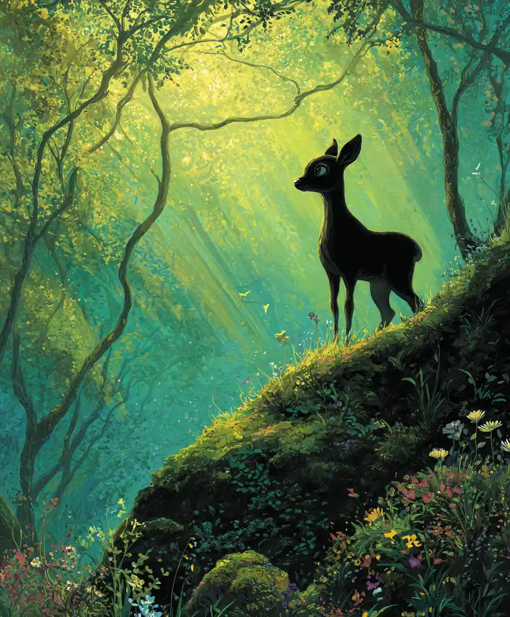 Deer Standing On Mossy Rock In Enchanted Forest