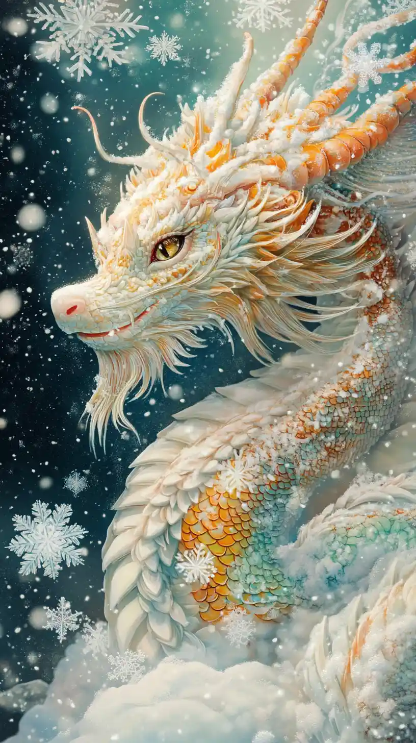 Whimsical Snow Dragon In An Enchanted Winter Landscape