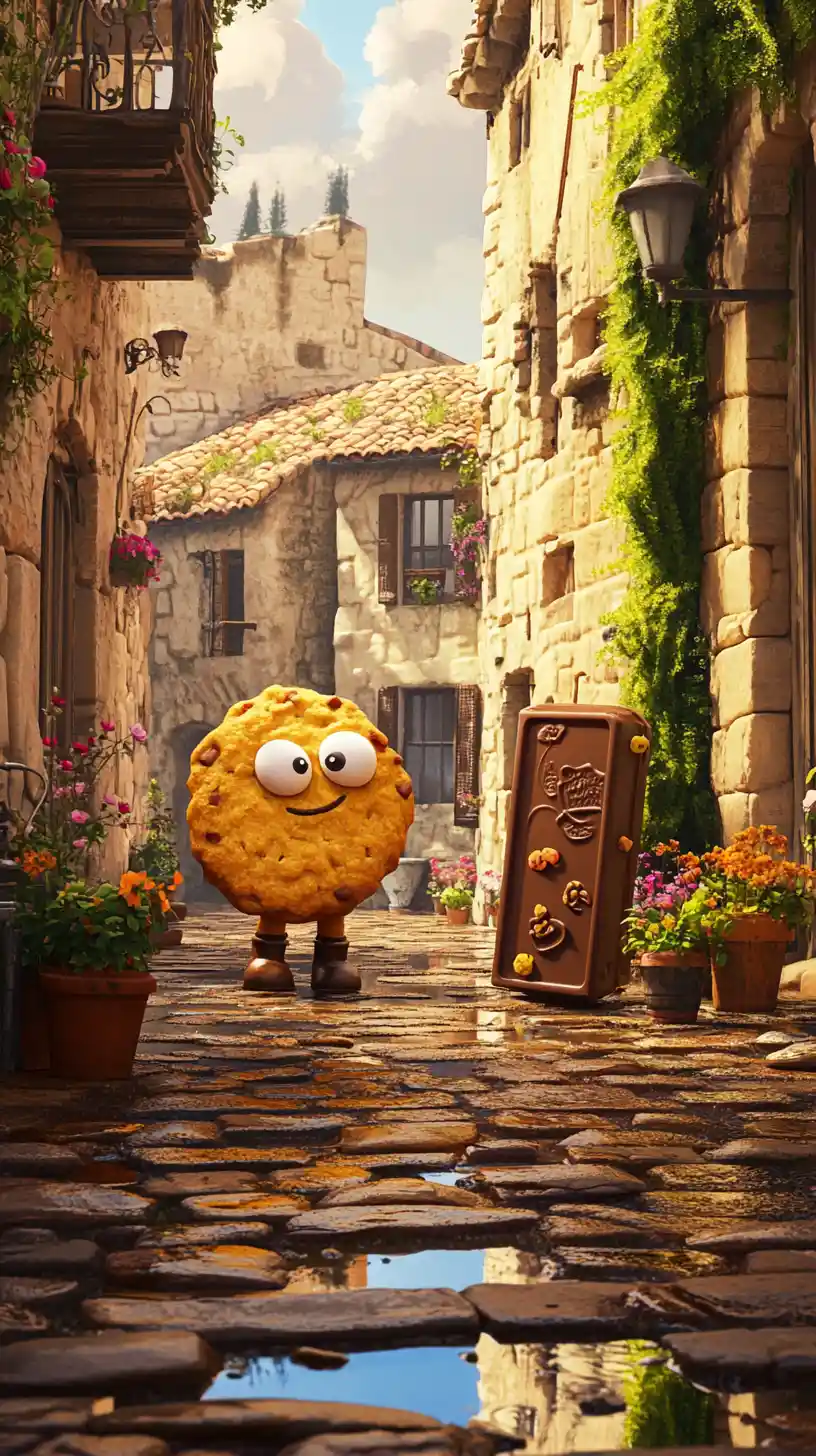 Cheerful Cookie And Chocolate Friends In Sunny European Street