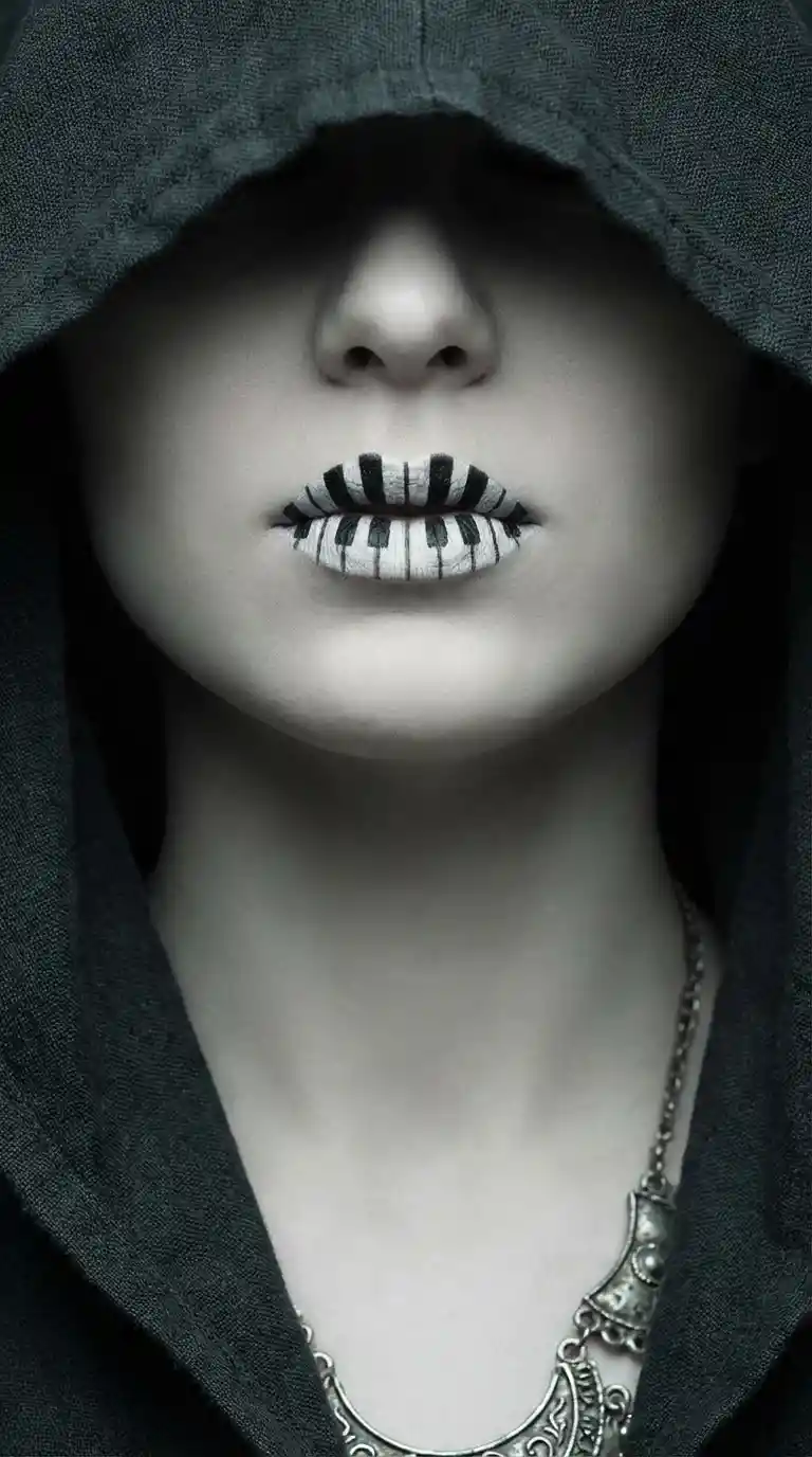 Close up of woman lips with piano key lipstick