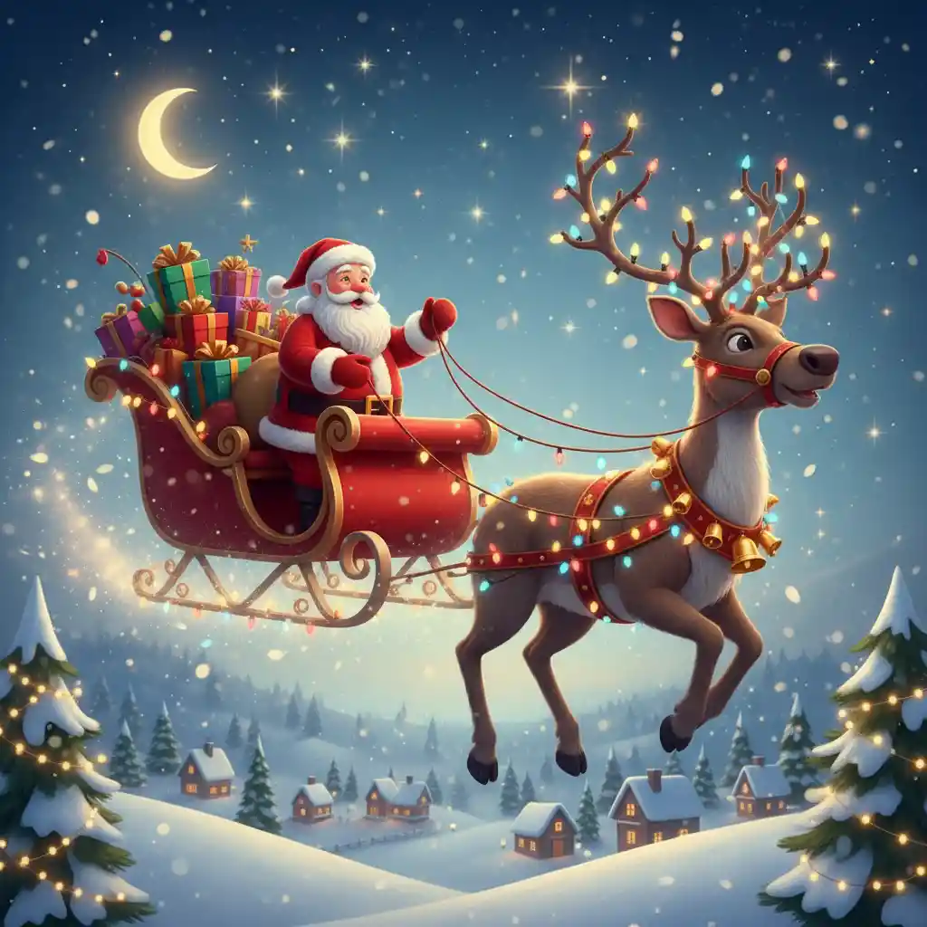 Santa Claus Sleigh Ride In A Snowy Christmas Landscape