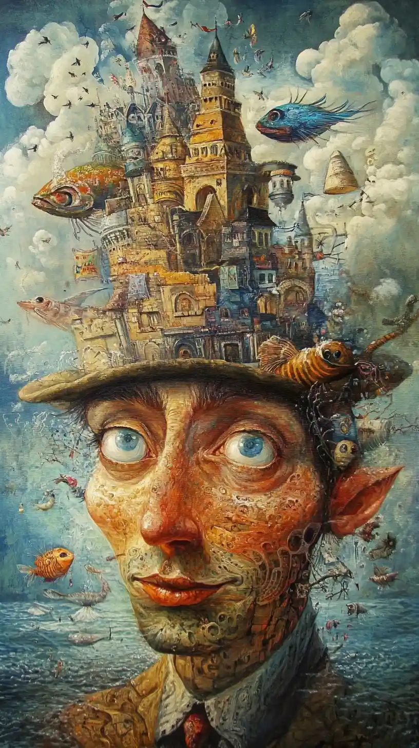 Surreal painting of an illusory water mage in fantasy scene