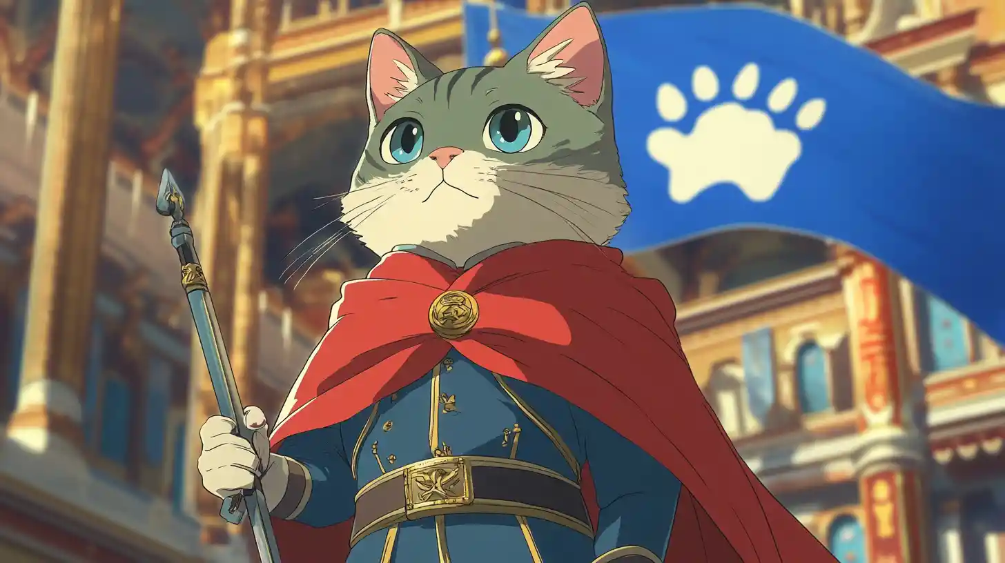 Imperial guard cat in ornate palace anime illustration