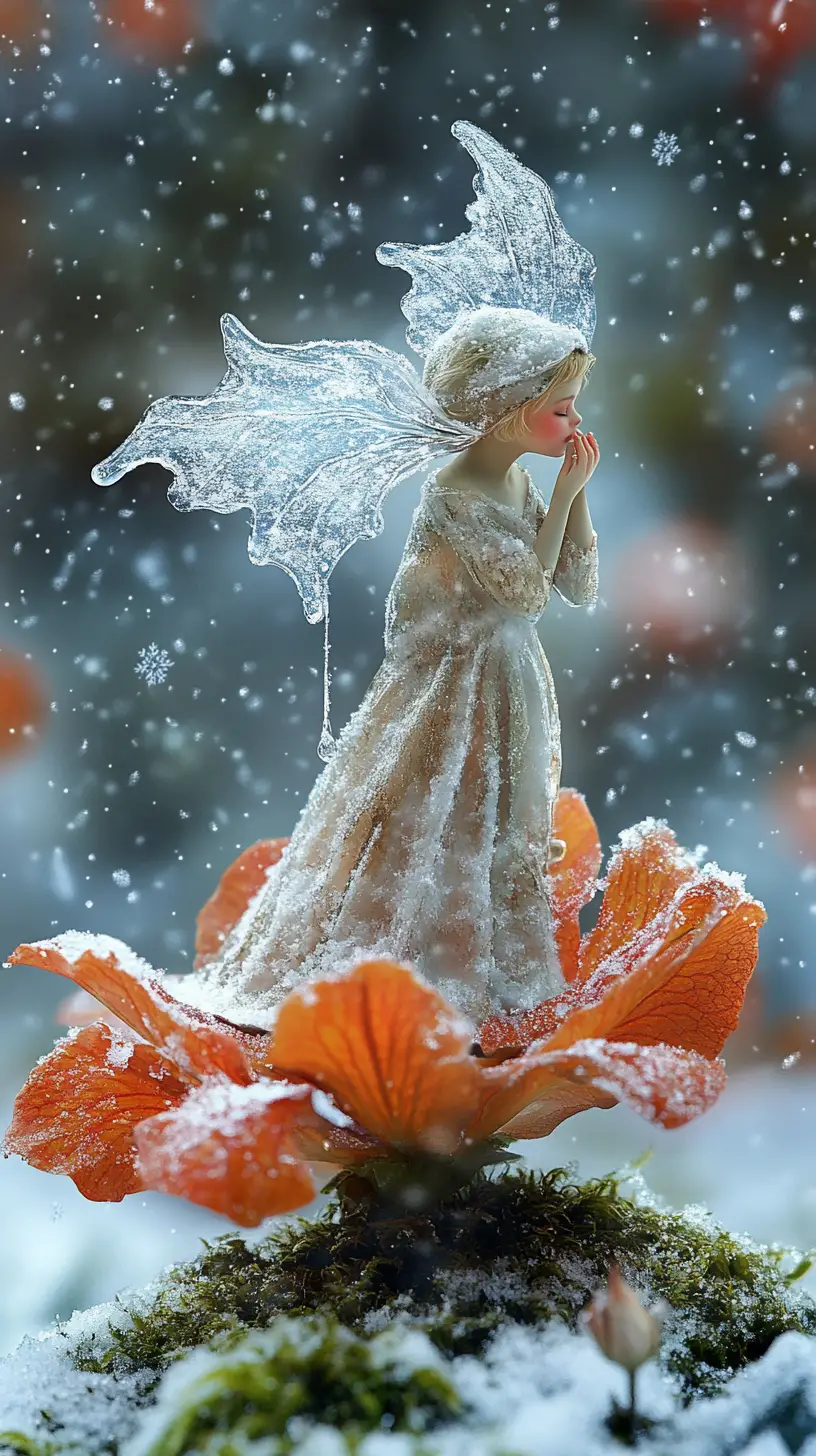 Winter queen in a gown of snow in a forest