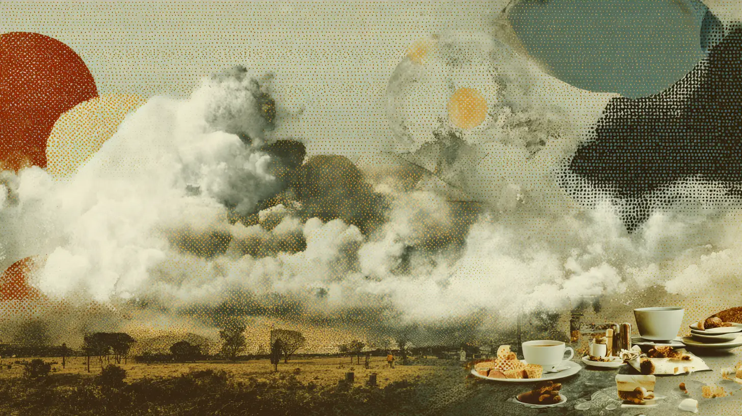 Surreal diorama of a quiet heavenly cafe scene