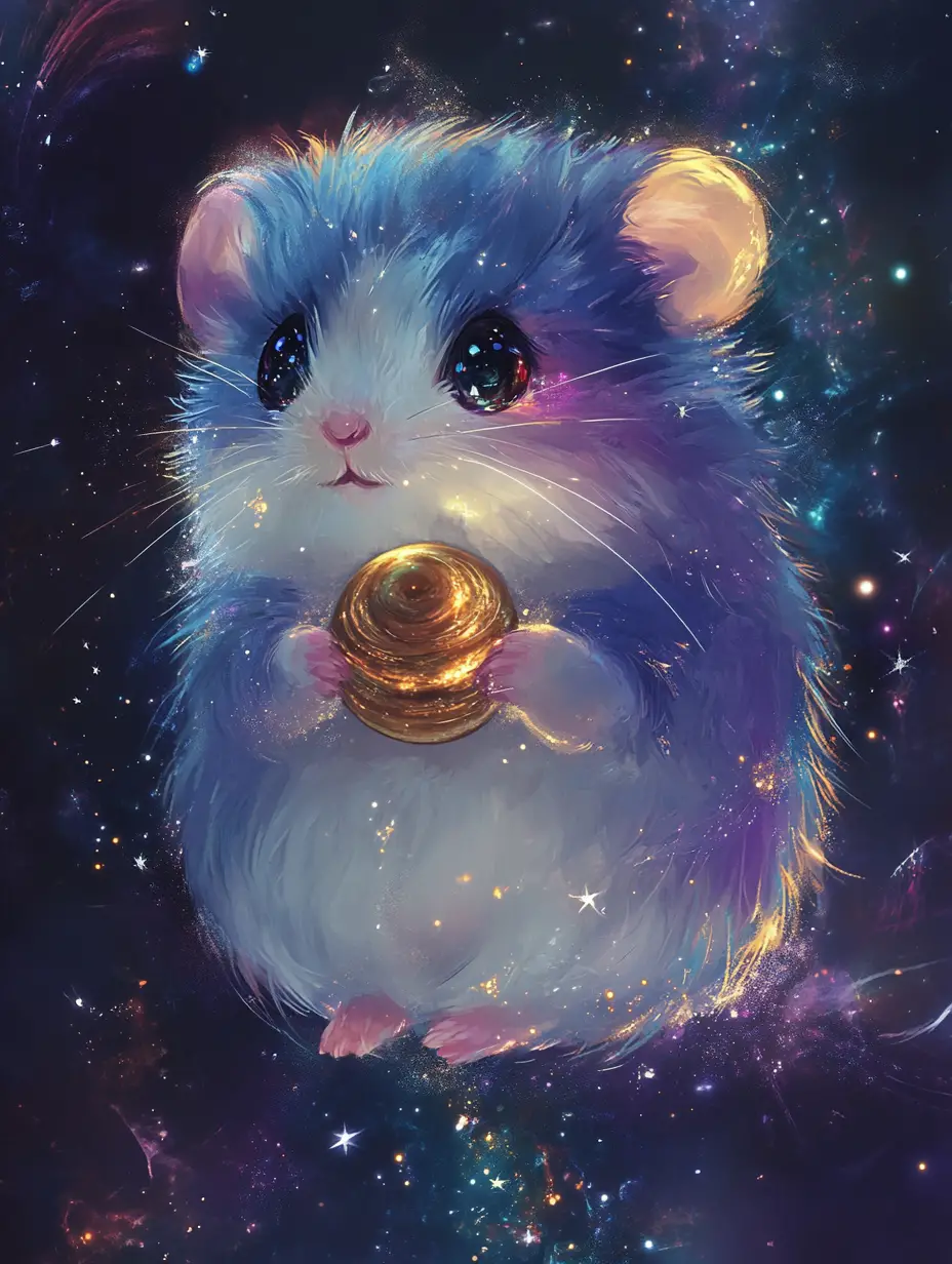 Chibi hamster floating in a cosmic outer space galaxy