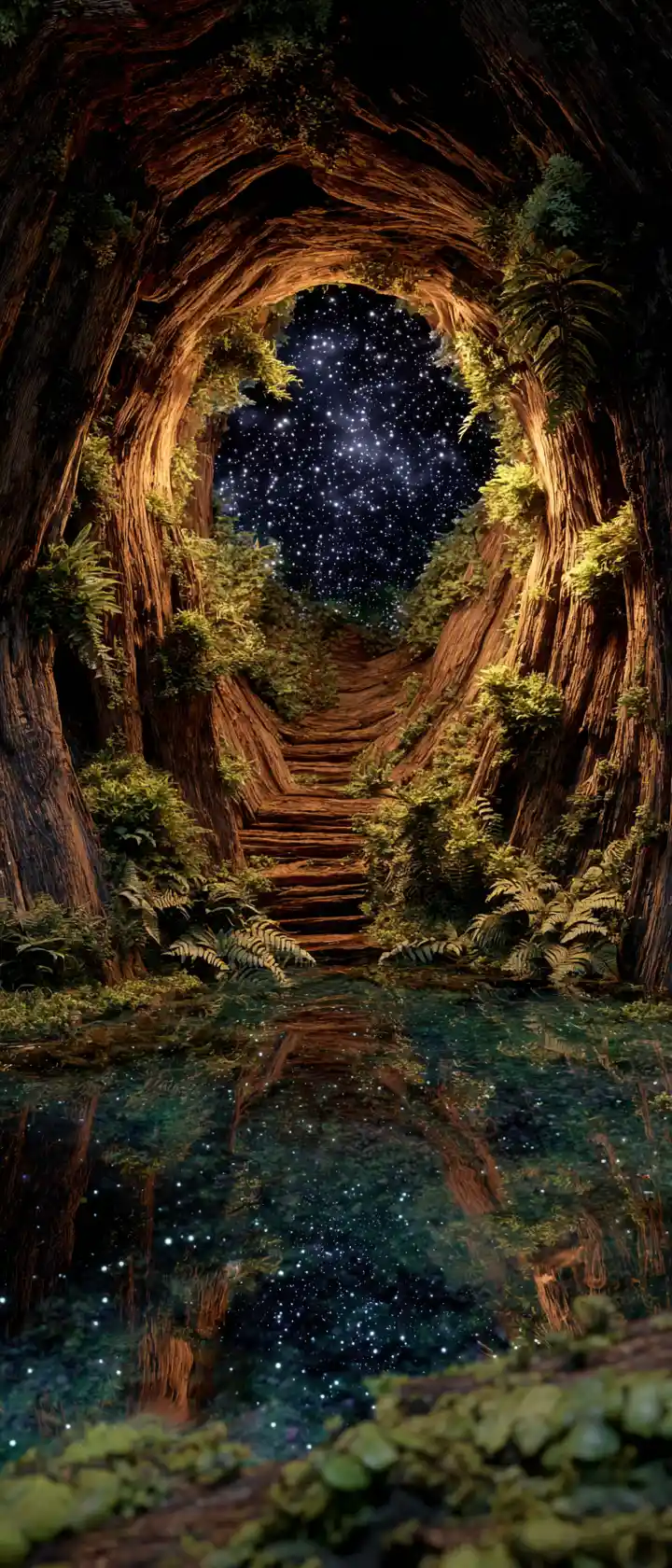 Hidden forest ecosystem inside a giant hollow tree