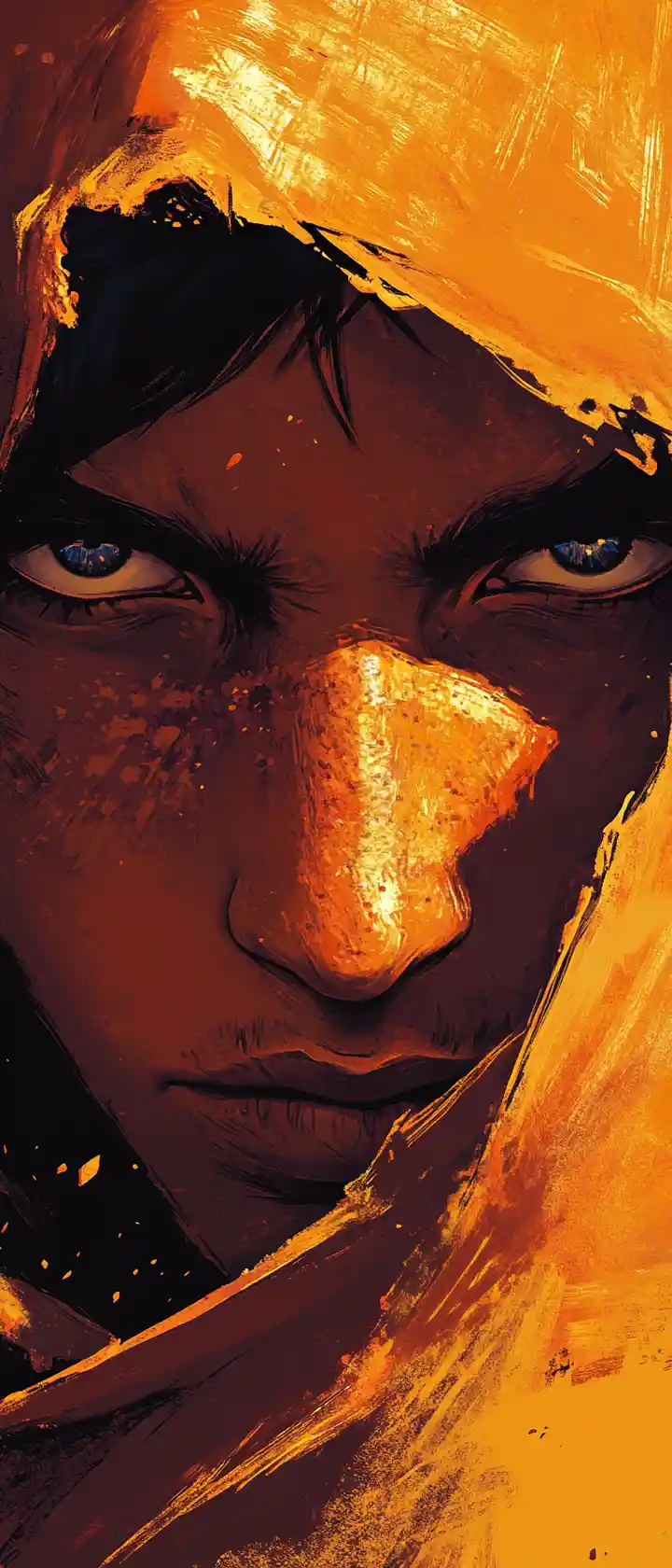 Intense bedouin warrior close up in desert sunlight