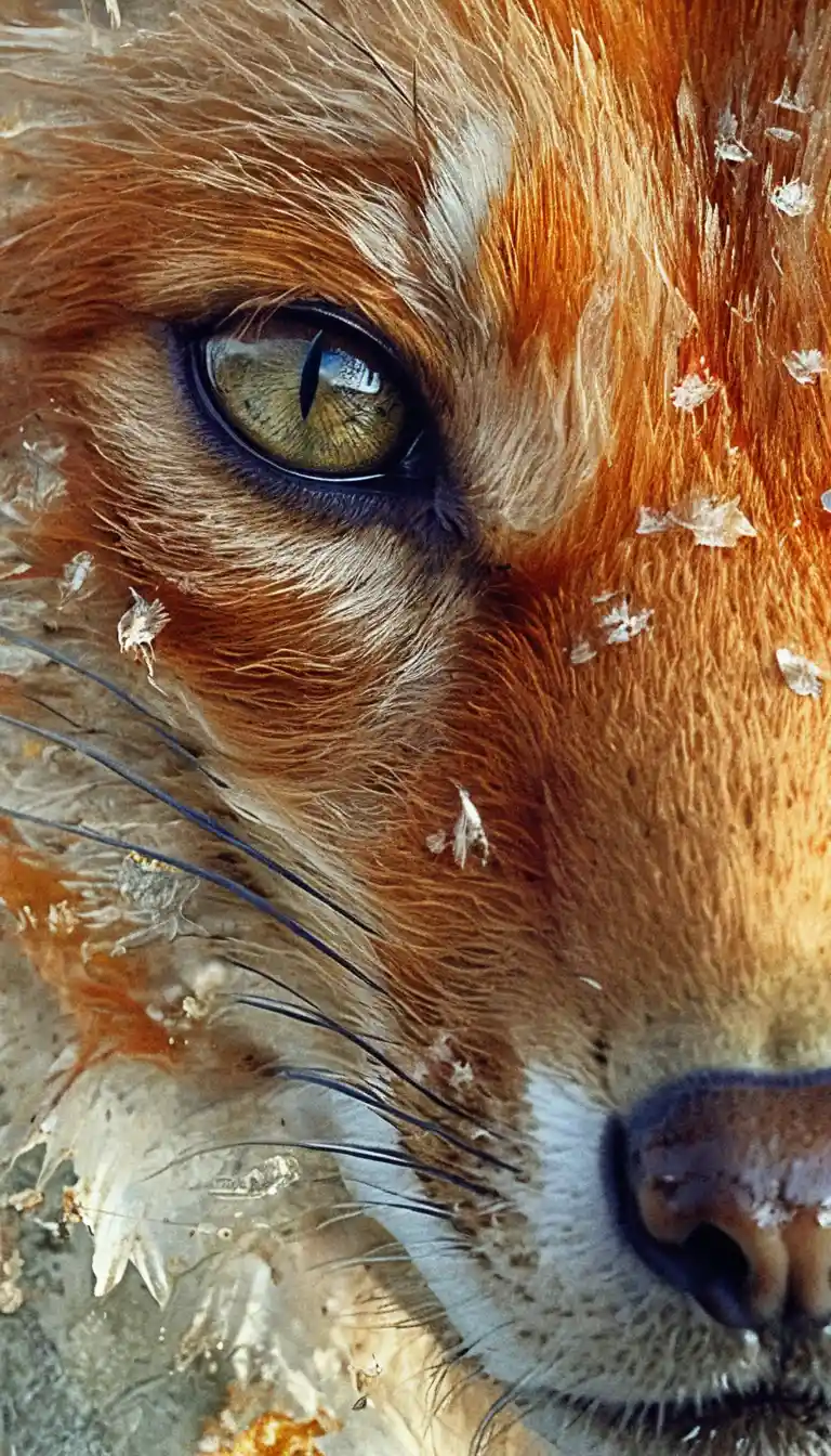 Extreme macro close up of a red fox eye and nose