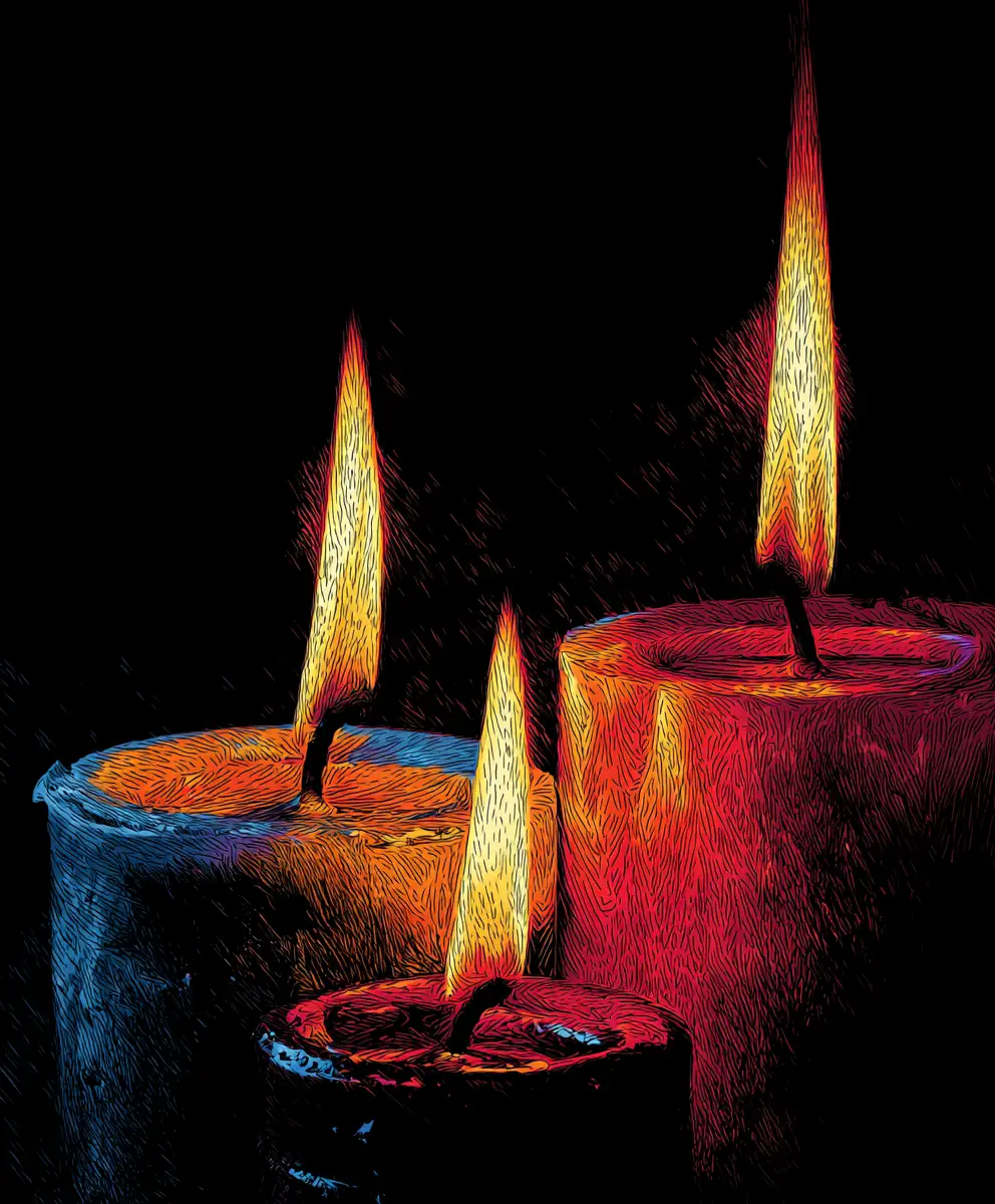 Floating candles glowing softly in complete darkness