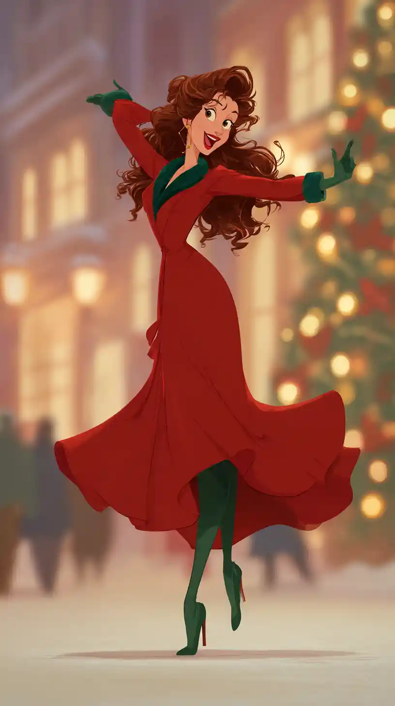 Festliche Tänzerin auf einem verspielten Weihnachtsfilm-Set