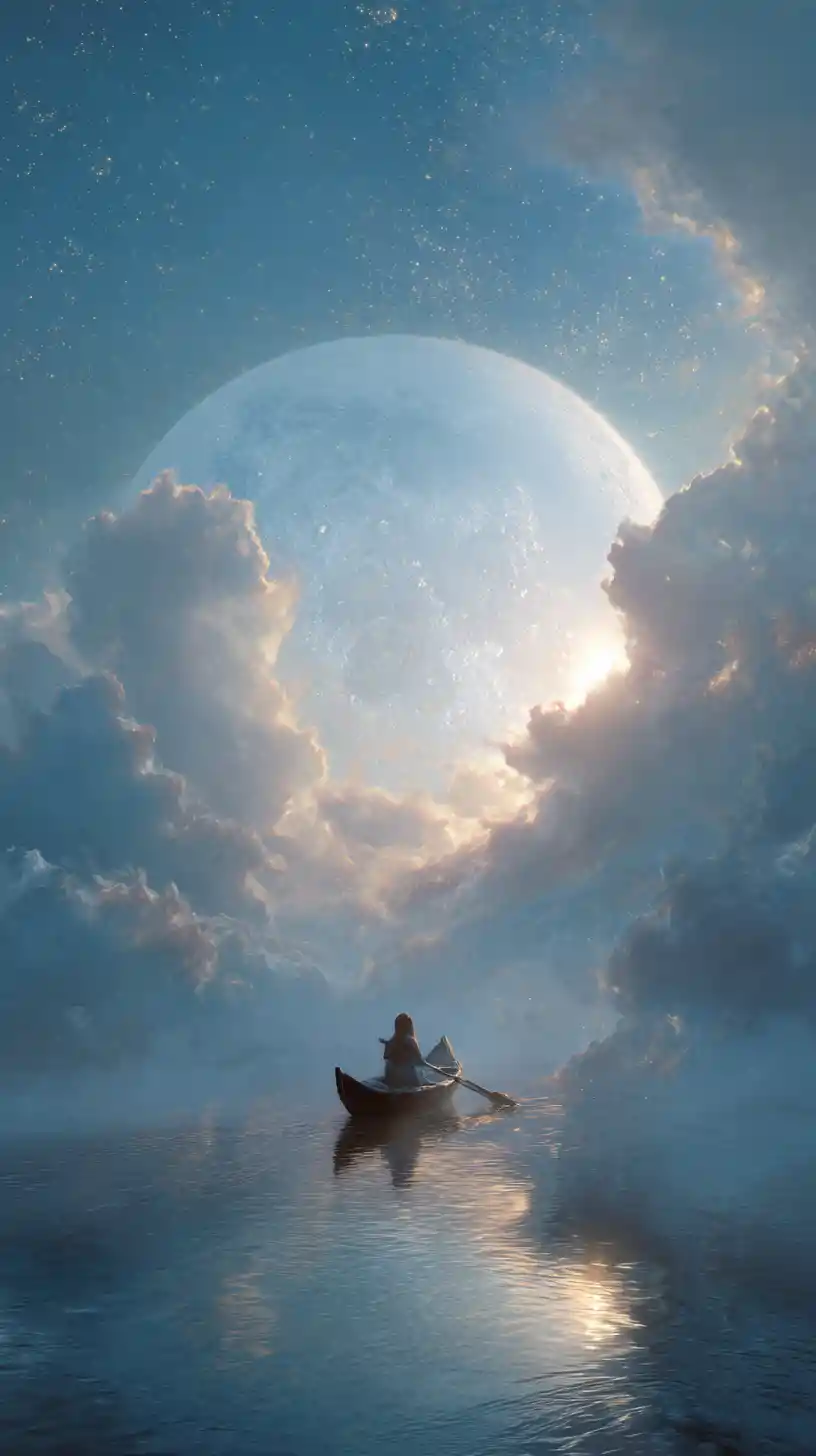 Moonlit river crossing with a drifting romantic journey