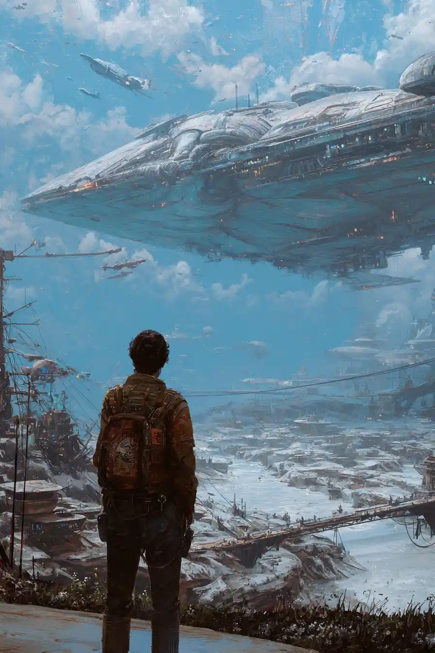 Epic sci fi city with mysterious otherworldly creatures