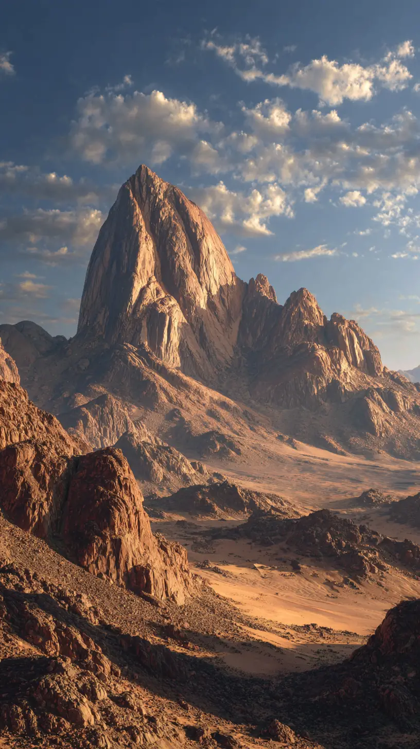 Animated desert mountains under a blue sun in Algeria