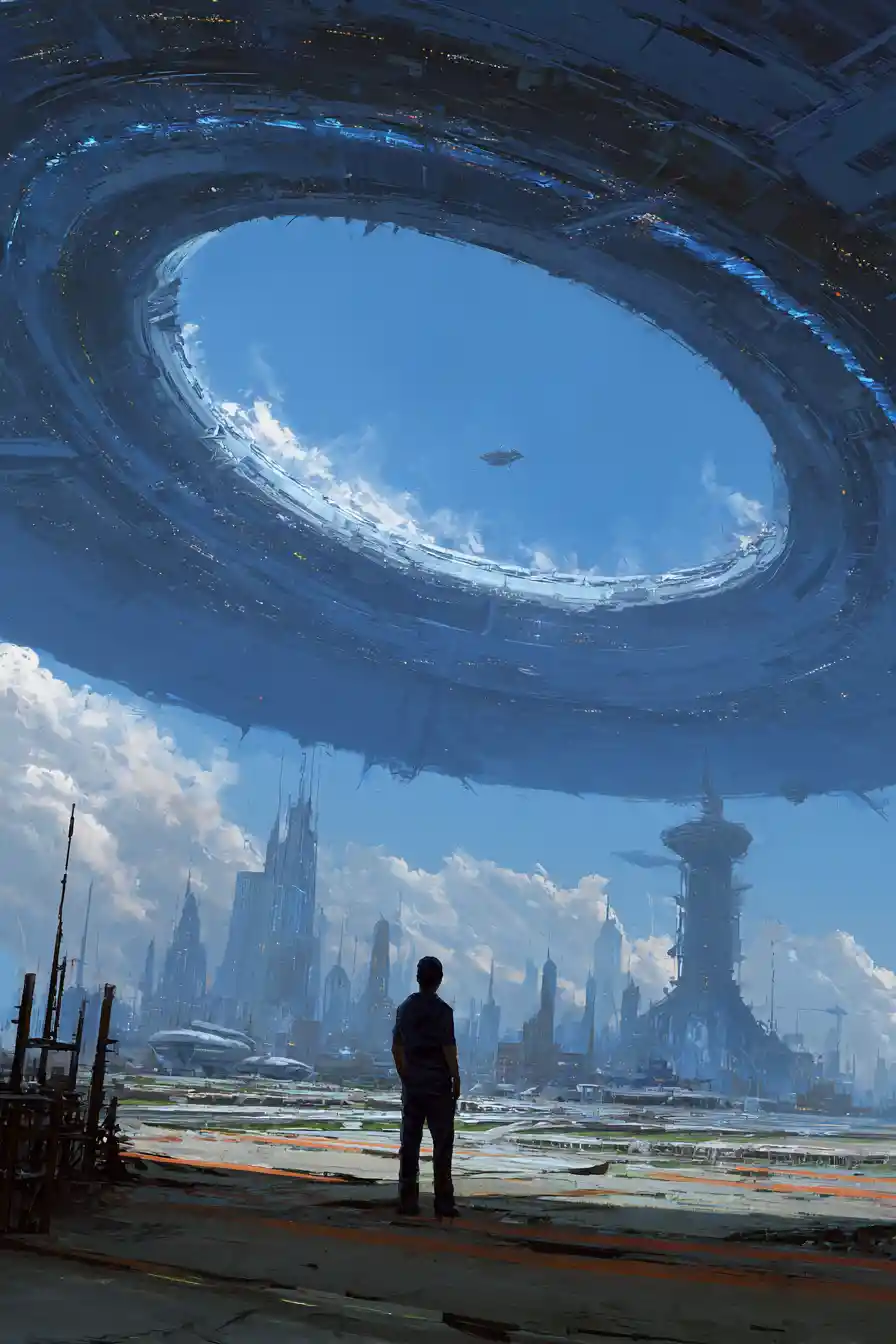 Epic sci fi character in a painted sketch scene