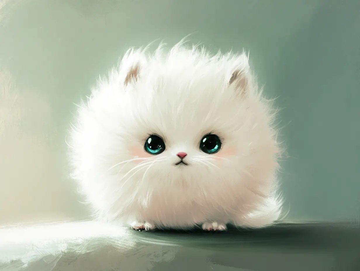Adorable fluffy white baby fox in soft studio light