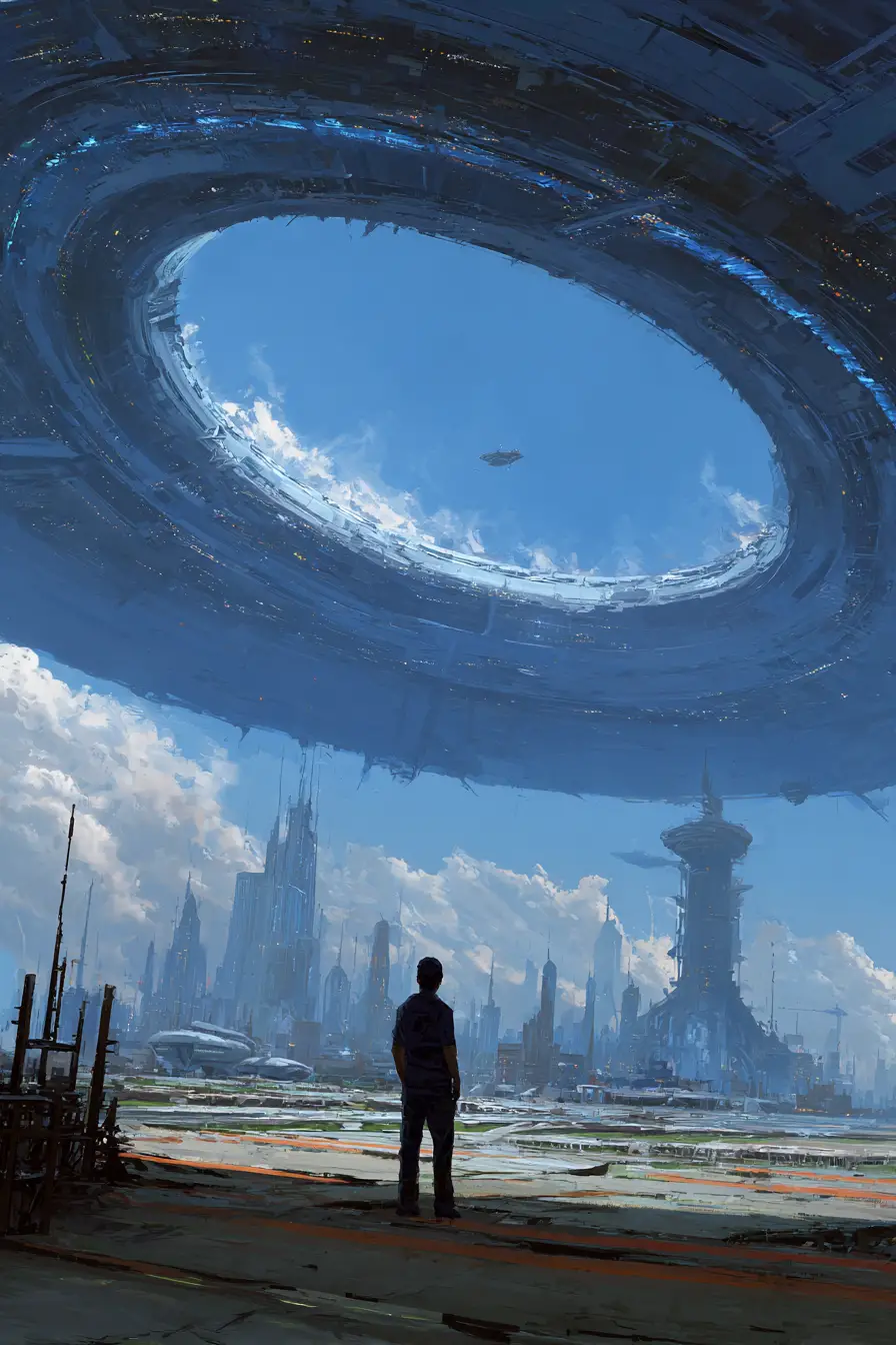 Epic sci fi character in a painted sketch scene