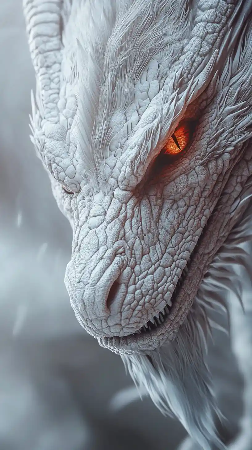Close up portrait of a majestic white fantasy dragon