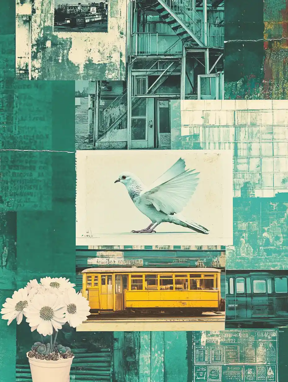 Collage Of Vintage Inspired Risograph Style Urban Images