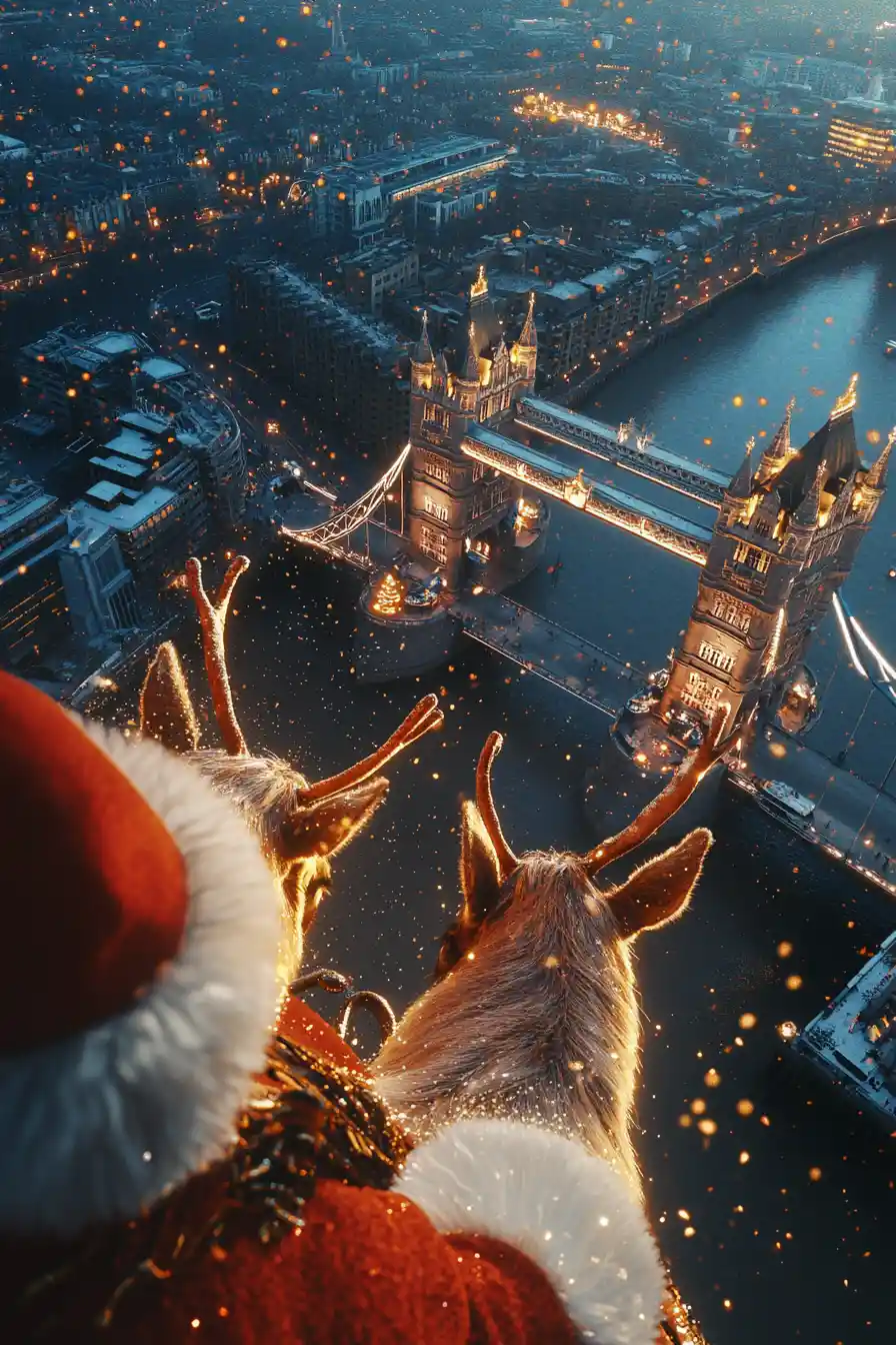 Pov View From Santas Sleigh Over London At Night