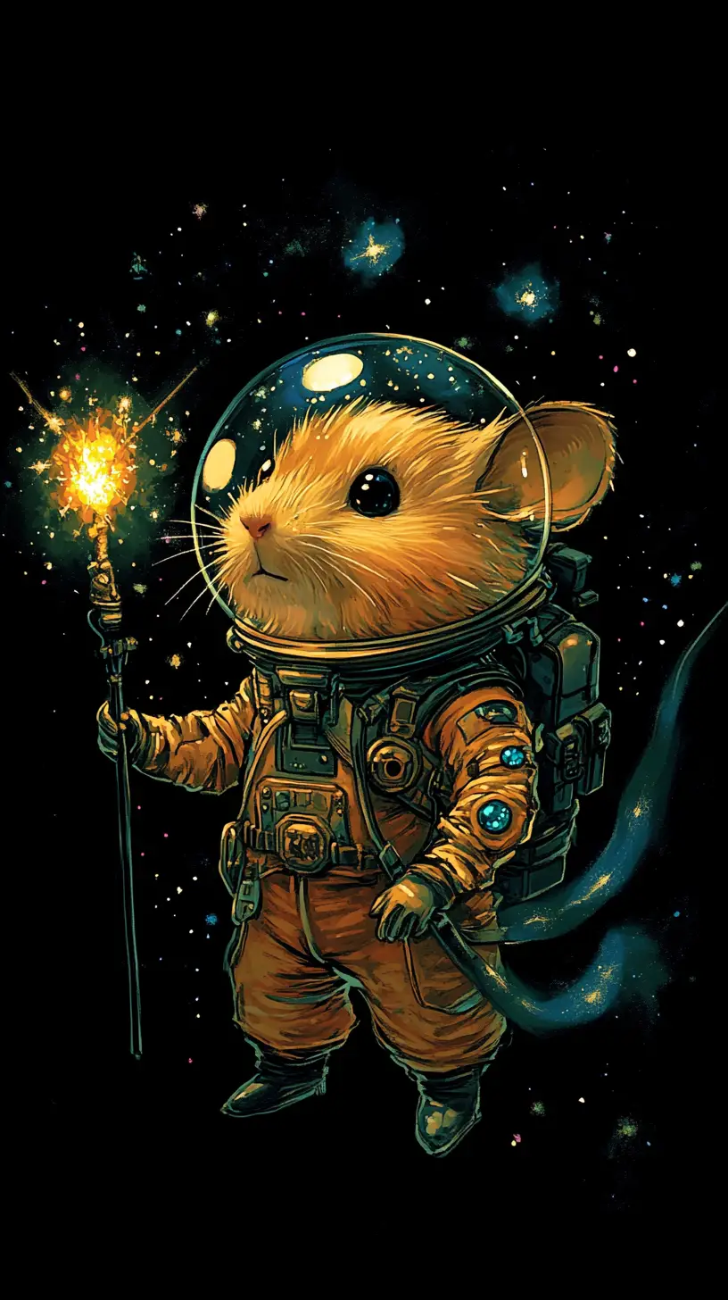 Hamster Astronaut With Magic Staff In Dreamlike Space