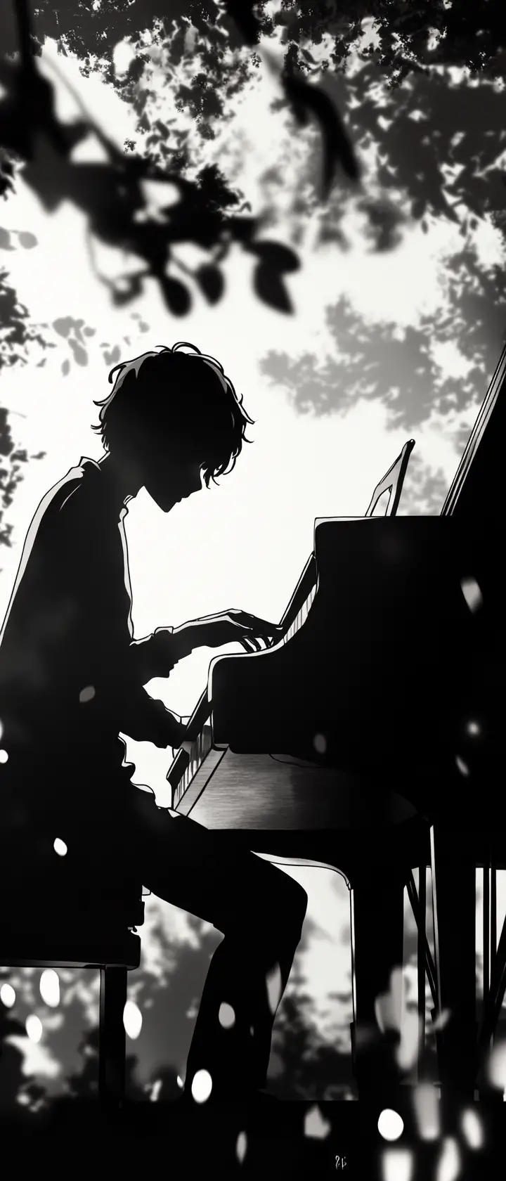 Pianist In A Surreal World Fading From Color To Monochrome