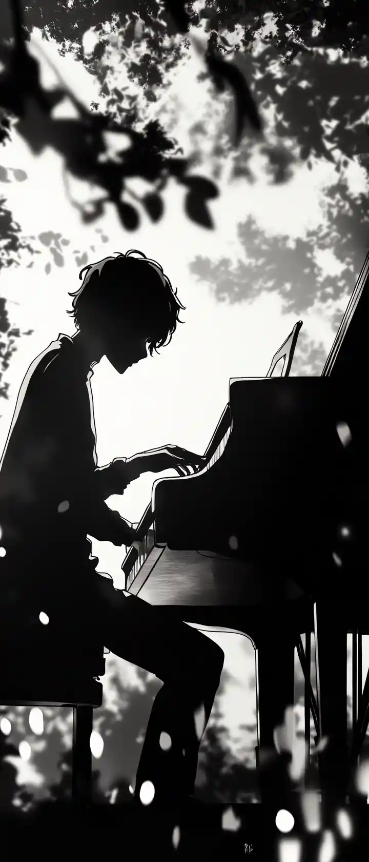 Pianist In A Surreal World Fading From Color To Monochrome