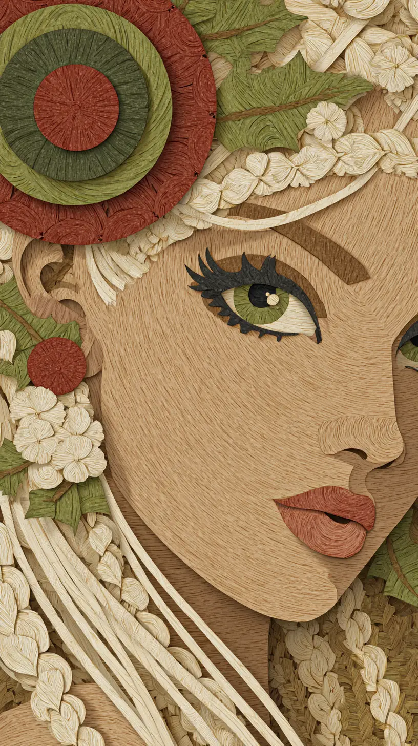 Papercut portrait of a festive blonde woman in vintage interior