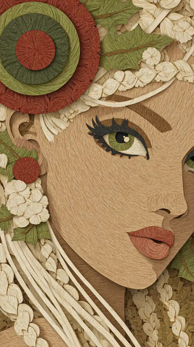 Papercut portrait of a festive blonde woman in vintage interior